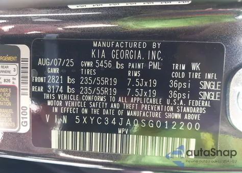 2025 Kia Ev6 Light Long Range из США, поврежденный, VIN 5XYC34JA0SG012200